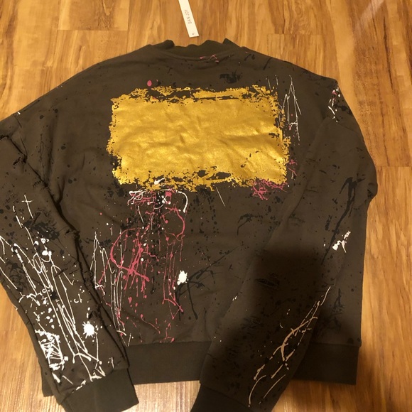 San Joy Dark Green Artistic Distressed Sweatshirt - Picture 2 of 3